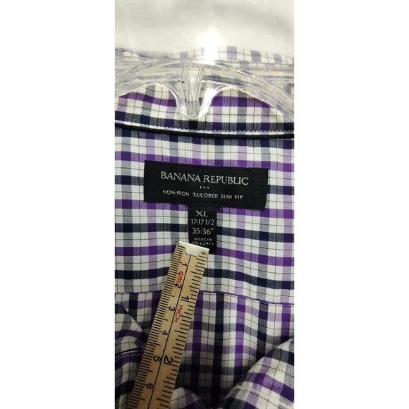 Banana‎ Republic Shirt Men's Size XL Long Sleeve Slim Fit Button Up Purple Plaid - Picture 3 of 10